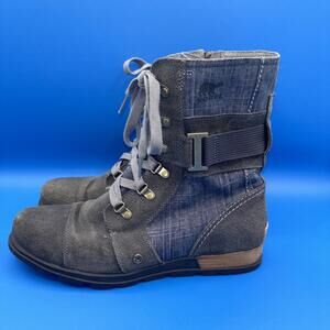 Sorel‎ Major Carly Moto Boots Booties Shoes Womens Size 10.5  Gray Suede Lace Up